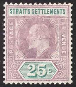 Straits Settlements Sc# 99 MH 1902 25¢ violet & grn KEVII