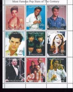 MOST FAMOUS POP STARS of 20th Century Mini Sheet of 9 MNH / Kyrgyzstan - E6