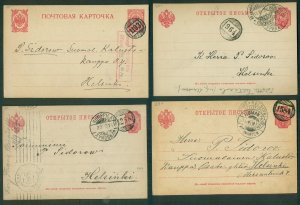 FINLAND, 1906-14, NUMERAL TOWN CANCELS on postal cards, 4 diff, all bold strikes