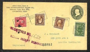 USA U401 395 (x2) 397 & 425 STAMPS OHIO TO WASHINGTON STAMP DEALER COVER 1915