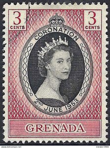 GRENADA 1953 QEII 3c Black & Carmine-Red SG191 FU