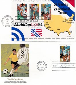 United States # 2834-1836, 2837, World Cup Soccer, Fleetwood First Day Covers