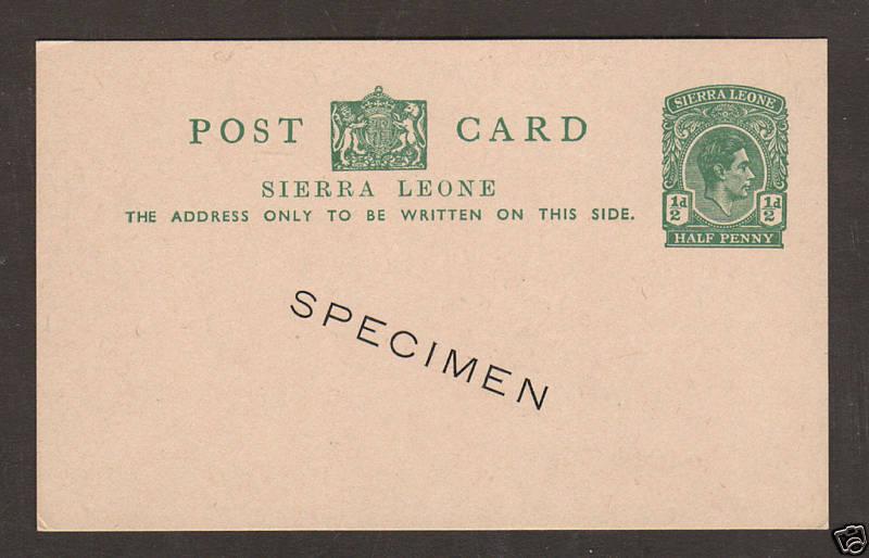 Sierra Leone H&G 16 mint 1938 SPECIMEN Postal Card  1;0