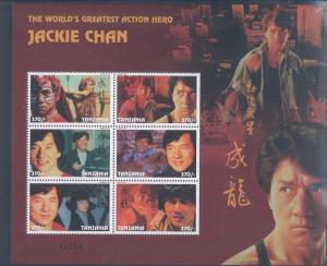 JACKIE CHAN The World's Greatest Action Hero Mini Sheet of 6 MNH - Tanzania E48