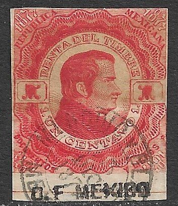 MEXICO REVENUES 1877 1c Red DOCUMENTARY TAX DF MEXICO Control Used DO30