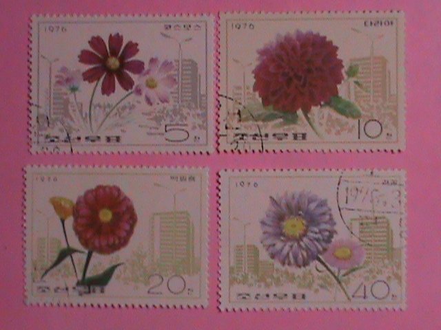 KOREA STAMP: 1976-SC#1437-40  KOREA FLOWERS CTO- NH SET. VERY RARE