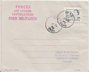 Canada 6c QEII Centennial 1970 CFPO 5000 Lahr, Germany Forces Air Letter to O...