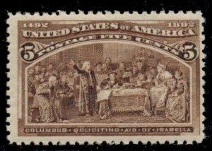 US #234 5¢ Columbian, og, NH, fresh and F/VF+, Miller certificate, Scott $140.00