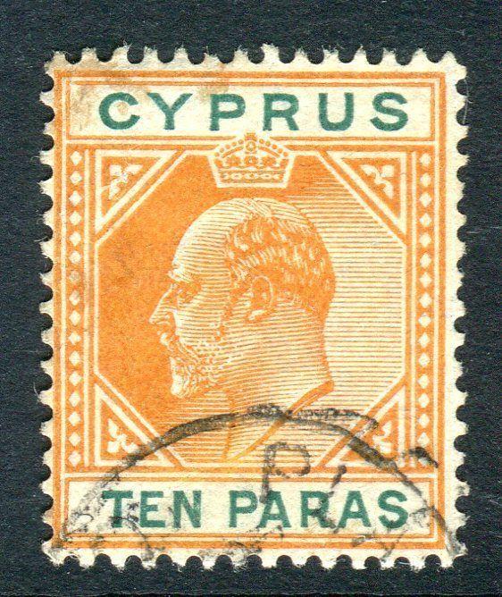 CYPRUS-1904-10 10pa Orange & Green BROKEN TOP LEFT TRIANGLE. FU Sg 61c