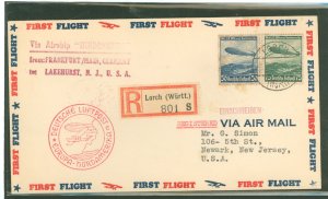 Germany C57-C58 1936 Registered cover carried on the first flight to North America for the airship Hindenburg (May 5) from Frank