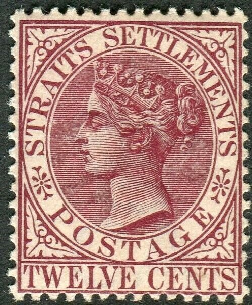 STRAITS SETTLEMENTS-1883-91 12c Brown-Purple.  A lightly mounted mint Sg 67