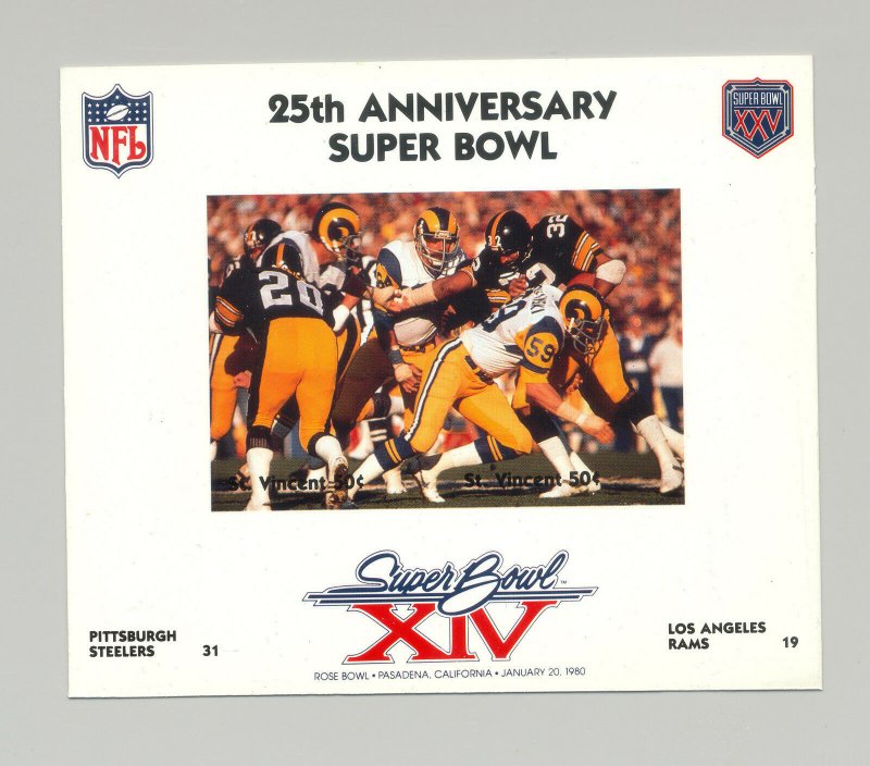 St Vincent #1413  Football Super Bowl XIV 1v M/S of 2 Imperf Chromalin Proof