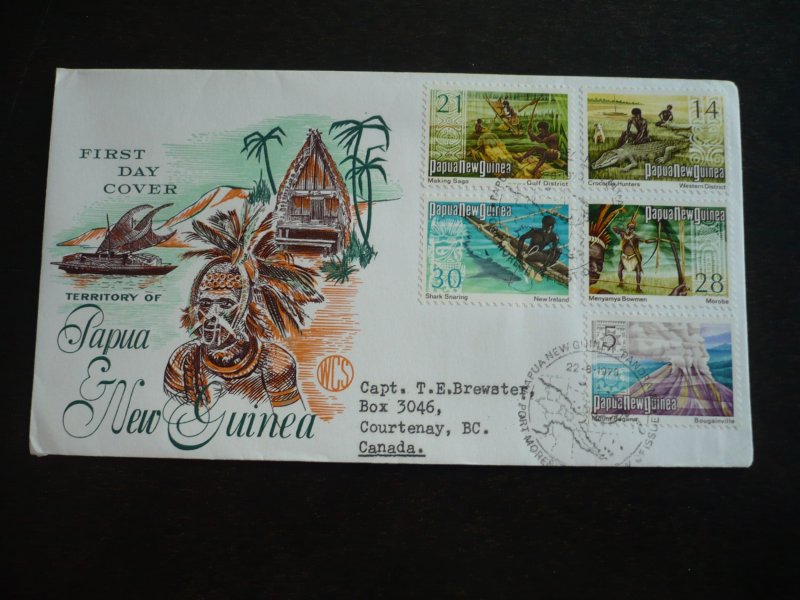 Postal History - Papua New Guinea - Scott# 371,377,380,382,383 - First Day Cover