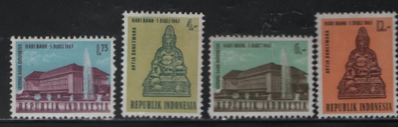 Indonesia 604-607 (4) Set, Hinged, 1963 Issued for National Banking Day
