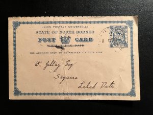 1922 British North Borneo Postcard Cover to Segawa Lahad Datu