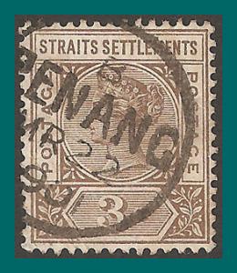 Straits Settlements 1899 Queen Victoria, 3c used  85,SG97