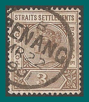 Straits Settlements 1899 Queen Victoria, 3c used  85,SG97
