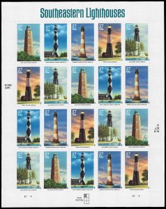 PCBstamps   US #3787/3791 Sheet $6.40(20x37c)SE Lighthouses, MNH, (5)