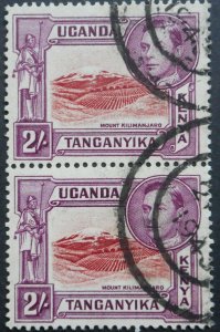 Kenya/Uganda/Tanganyika 1941 GVI Two Shillings p14 pair SG 146a used