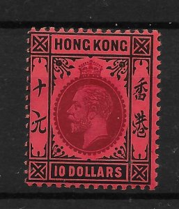 HONG KONG SG116 1912 $10 PURPLE & BLACK ON RED MTD MINT