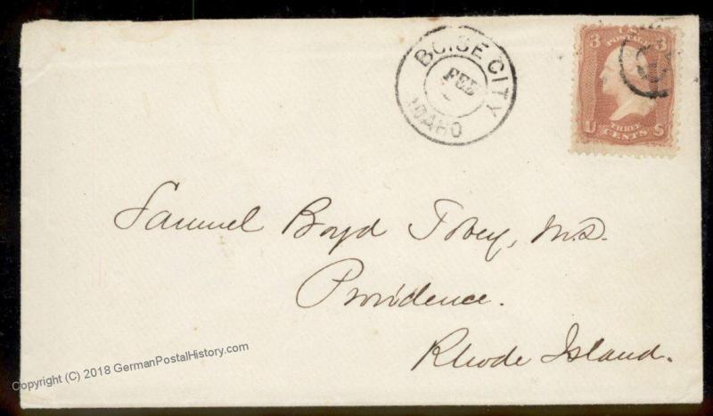 USA 1860s BOISE CITY Idaho Territorial to Providence Rhode Island Cover 88548