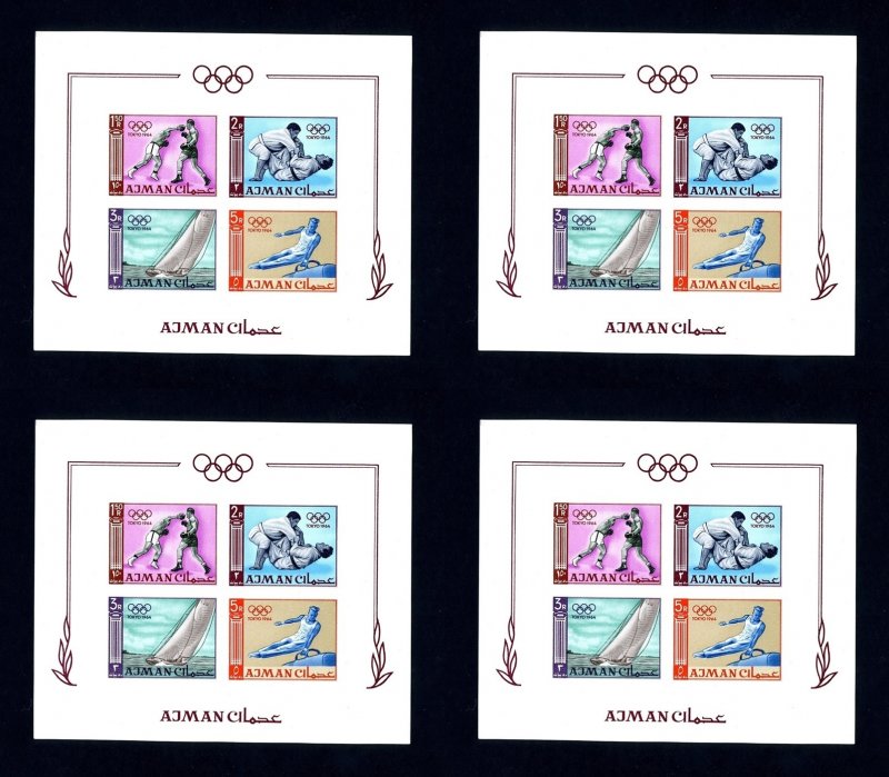 Lot of 4 Ajman # 36b 1964 Olympics Imperforate NH Souvenir Sheets