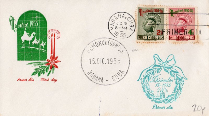 Cuba 1955 Sc#547/548 CHRISTMAS 1955 - TURKEY(BIRD)  Set (2) FDC