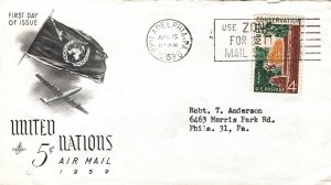 UNITED NATIONS 5c AIRMAIL CACHET COVER BEARING U.S. 4c CONSERVATION STAMP 1959