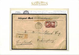 GERMANY Cover 1m *REICHSPOST* HIGH VALUE Registered Coln 1902 Scott $400 F56b