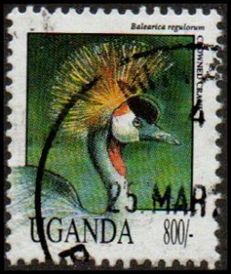 Uganda 1073 - Used - 800sh Crowned Crane (1992) (cv $2.35)