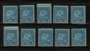 1932 Los Angeles Olympics Sc 719 MNH OG 5c blue, lot of 10 singles CV $29