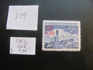 LIECHTENSTEIN 1952 MNH  SC 265 SET  XF  $24 (214) NEW COLL.