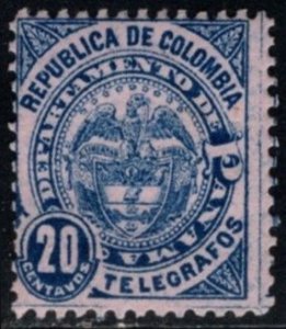 1887 Colombia State Of Panama Revenue 20 Centavos Coat Of Arms Telegraph Tax