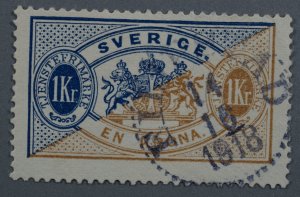 Sweden #O25 Used VG Place Cancel Date 14 16 1918 Bright HRM