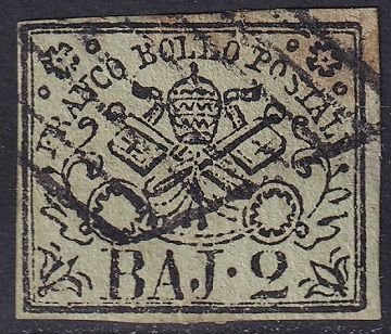 Italy Roman States 1852 Sc 3a Papal States used grill cancel small thin