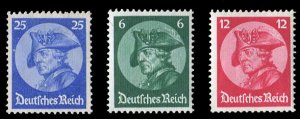 Germany #398-400 Cat$246.25, 1933 Frederick the Great, set of three, never hi...