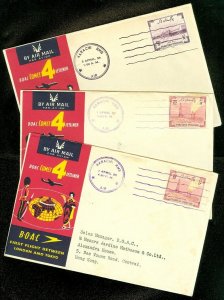 EDW1949SELL : PAKISTAN 3 First Flight BOAC covers via H.K., Thailand & Lebanon.