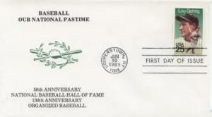 1989 Lou Gehrig Baseball (Scott 2417) Unk Pastime FDC