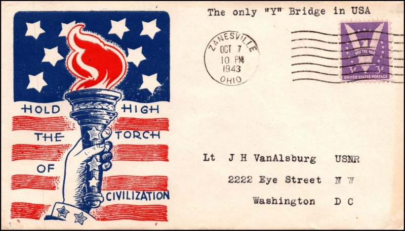 7 Oct 1943 WWII Patriotic Cover Hold High The Torch Of..... Sherman 3424