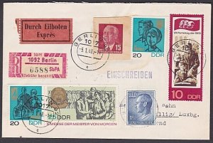 EAST GERMANY 1968 Reg Express cover to Luxembourg with 1f added on arrival......