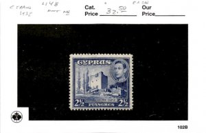 Cyprus, Postage Stamp, #148 Mint NH, 1938 Kolossi Castle (AD)