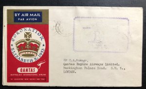 1953 Colombo Ceylon Qantas Cover FDC Coronation Flight Queen Elizabeth II