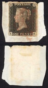 Penny Black (EE) on piece Vertical crease