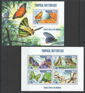 Uu0948 2013 Maldives Fauna & Flora Insects Tropical Butterflies Kb+Bl Mnh