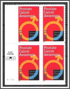 US Plate Block #3315 Prostate Cancer MNH