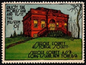 1939 US Poster Stamp Visit Suffolk County Long Island NY Historical Society