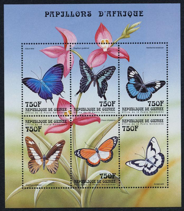 Guinea 1599 MNH Butterflies, Flowers