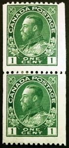 Canada #131 1c Dark Green 1926 King George V Vertical Coil Pair Fresh