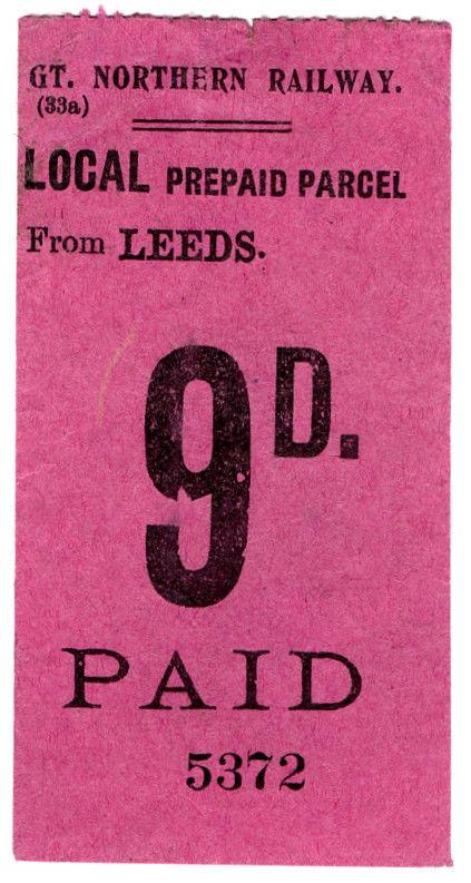 (I.B) Great Northern Railway : Local Prepaid Parcel 9d (Leeds)