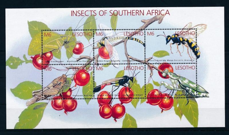 [36223] Lesotho 2002 Insects Insekten  Grasshoppers Wasp Dragonfly MNH Sheet